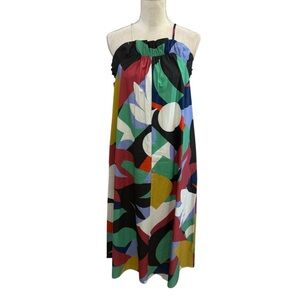 Corey Lynn Calter CORA Floral Halter Sleeveless Ruffle Midi Shift Dress Medium